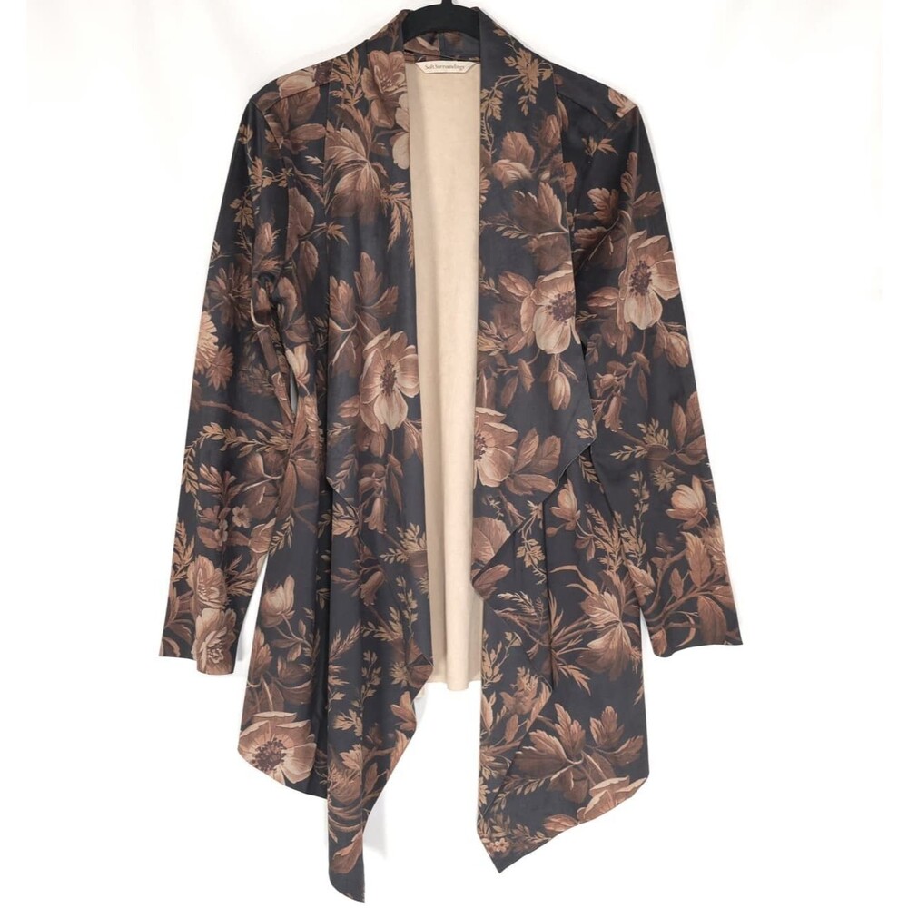 SOFT SURRONDING Women's Cardigan SMALL Floral Draped Open Front 2GB91